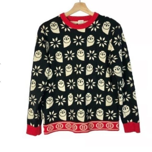 Women’s Black,Red & White Owl Sweater(Size Medium) - Picture 1 of 5